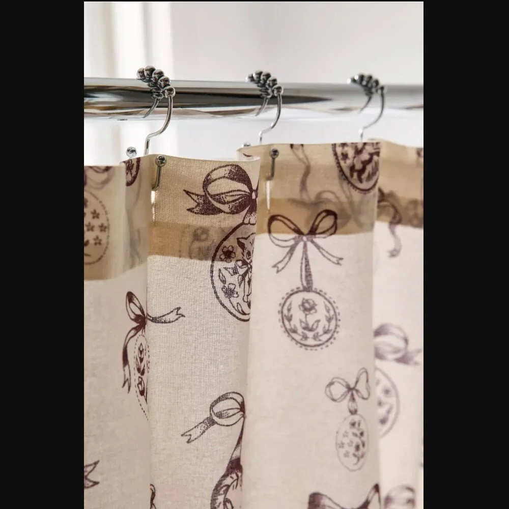 UO Locket 100% Cotton Tattoo Cream Brown Frame Pattern Shower Curtain 72x72